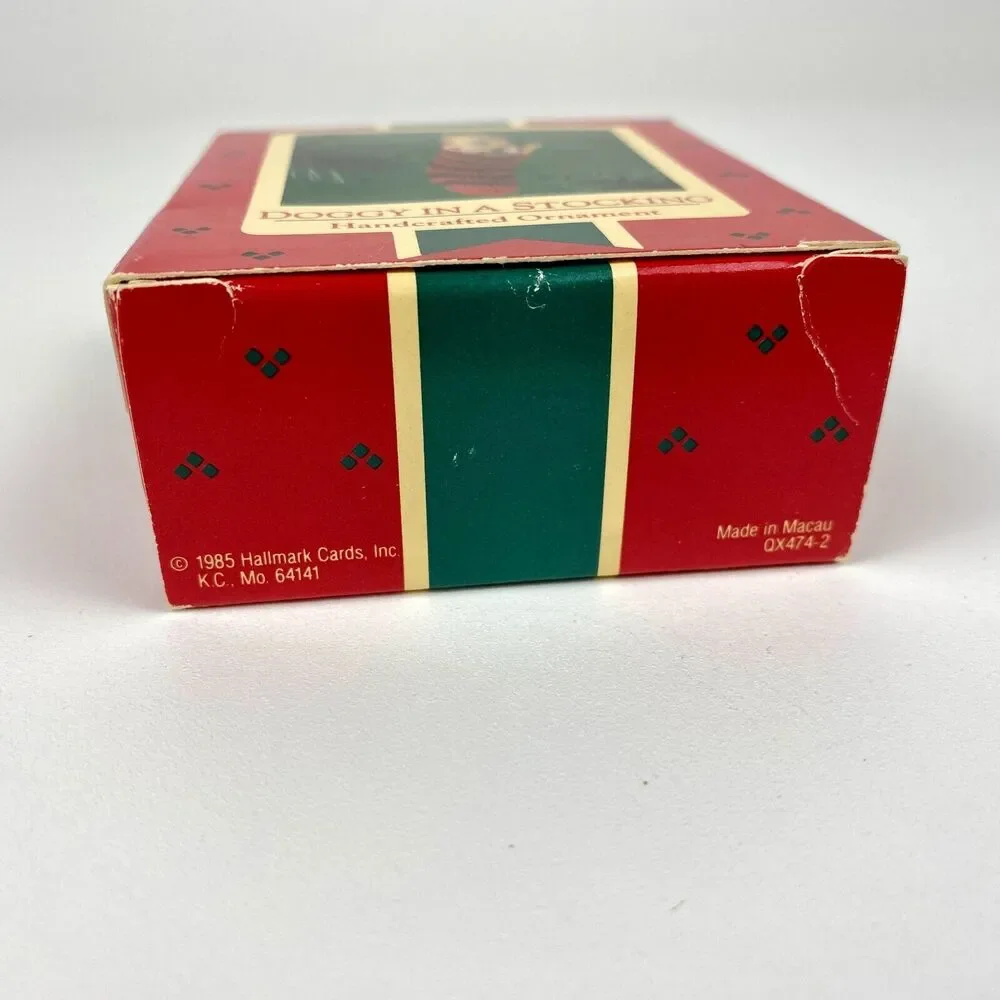 Hallmark Doggy In A Stocking Christmas Ornament Keepsake 1985 Puppy Dog Sock